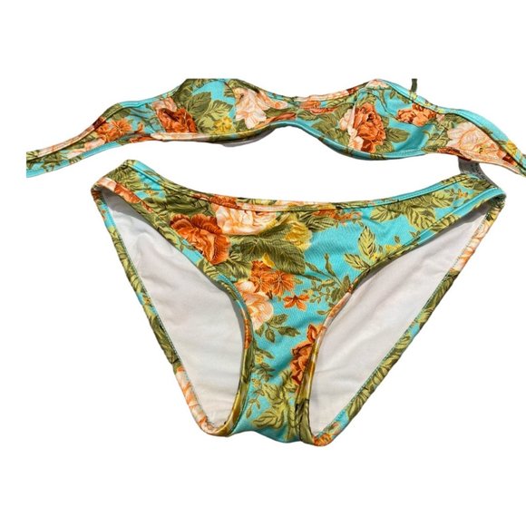 ASOS Floral Halter Bikini Top Size 32A Bottoms Sz 4 Very Pretty Teal - Picture 5 of 13